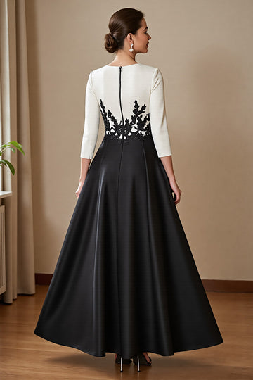 High Low Satin A Line Black and White Mother of the Bride Dress with Appliques